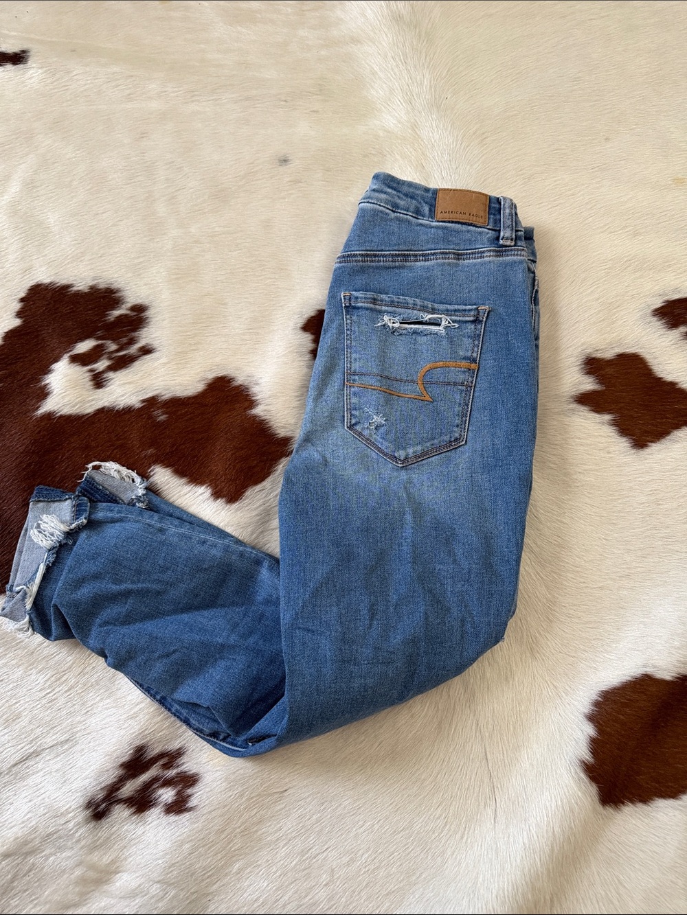American Eagle Outfitters Distressed Mid-Blue Boyfriend Jeans